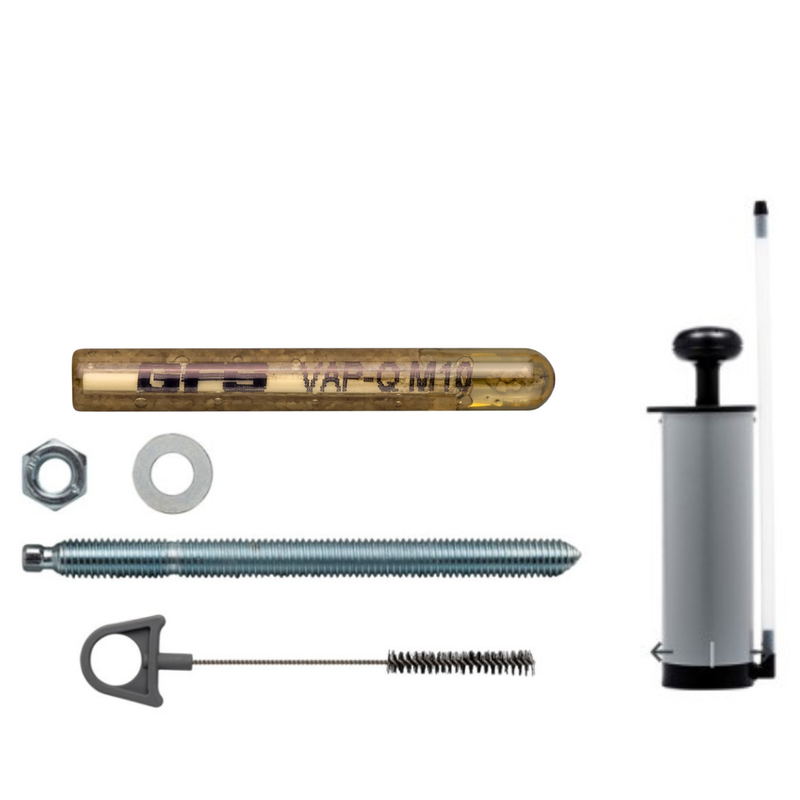 10 st. Glascapsule chemisch anker + ankerstang (10st) + Boorgat reiniging blaaspomp + Borstel