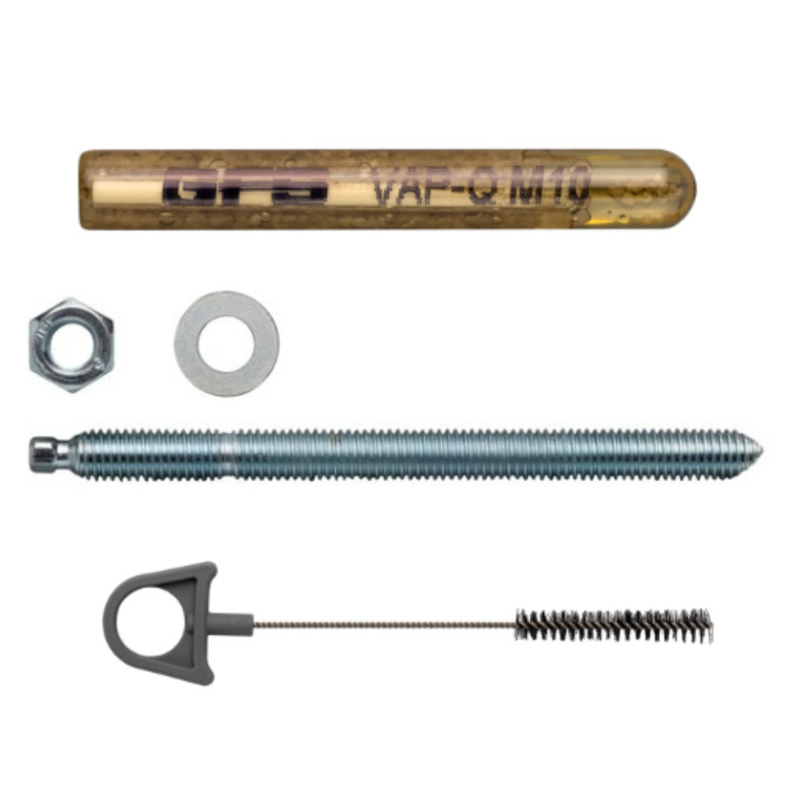 10 st. Glascapsule chemisch anker + Ankerstang (10st) + borstel