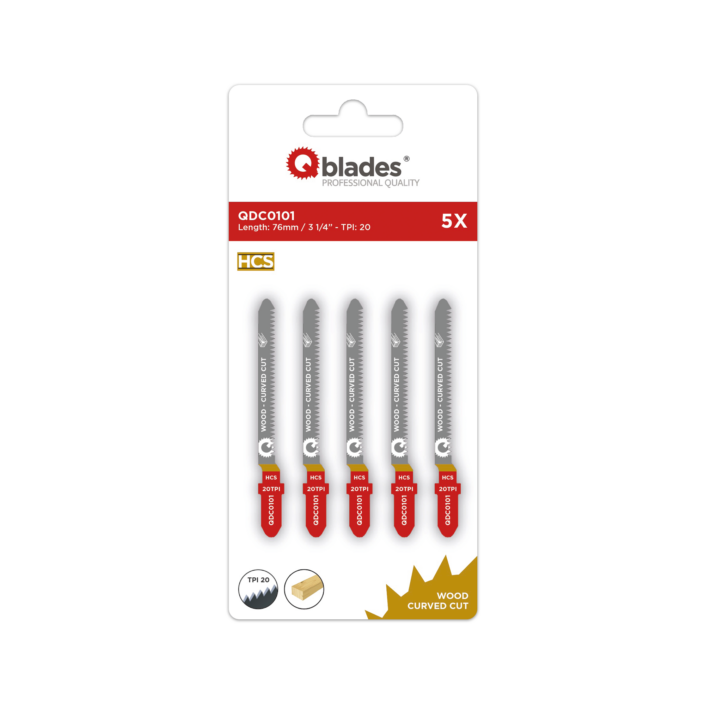 5x Decoupeerzaagblad Hout, Constructiehout, HCS, Curved Cut, 20tpi - 76mm