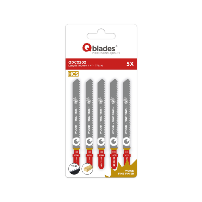 5x Decoupeerzaagblad Hout, Constructiehout, HCS, Fine Finish, 10tpi - 100mm