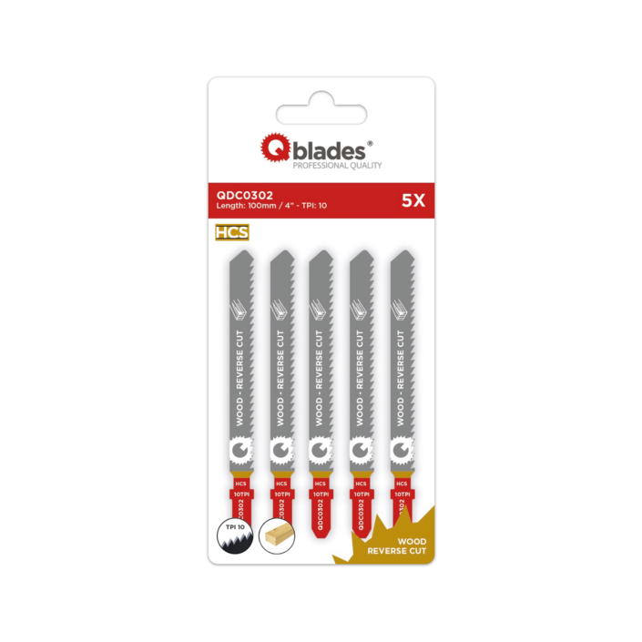5x Decoupeerzaagblad Hout, Constructiehout, HCS, Reverse Cut, 10tpi - 100mm