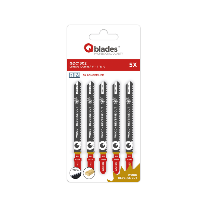 5x Decoupeerzaagblad Hout, Constructiehout, BIM, Reverse Cut, 10tpi - 100mm