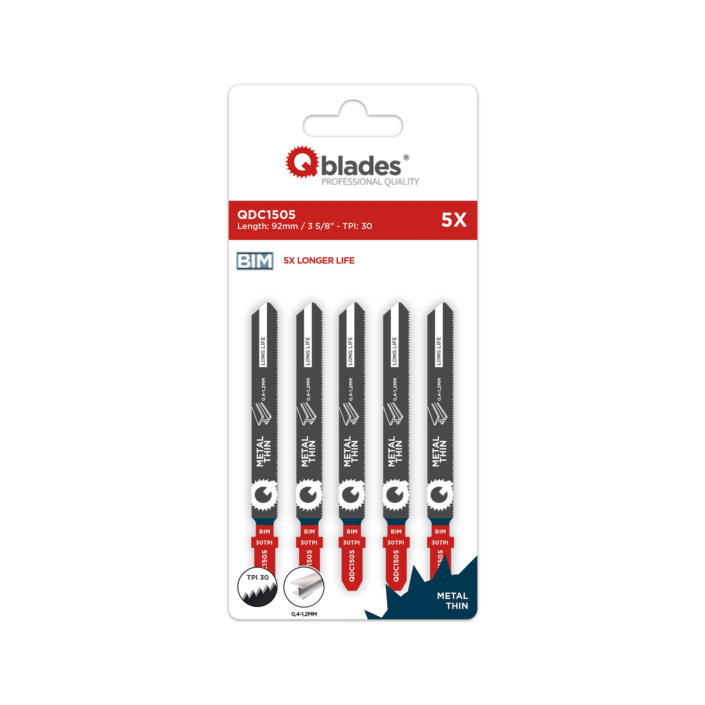 5x Decoupeerzaagblad Dun Metaal, Staal tot 1,2mm, BIM, 30tpi - 91mm