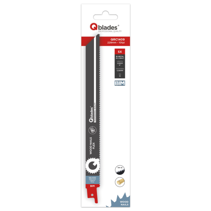 5x Reciprozaagblad Hout met spijkers, Flexibel, BIM, 10tpi - 228mm