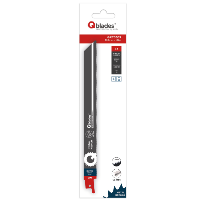 5x Reciprozaagblad Medium Metaal, Staal tot 4mm, BIM, 18tpi - 228mm