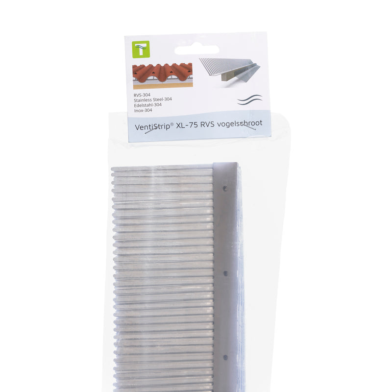 VentiStrip XL-75 RVS vogelschroot 1 meter, veerhoogte 75mm (zak 10 stuks)
