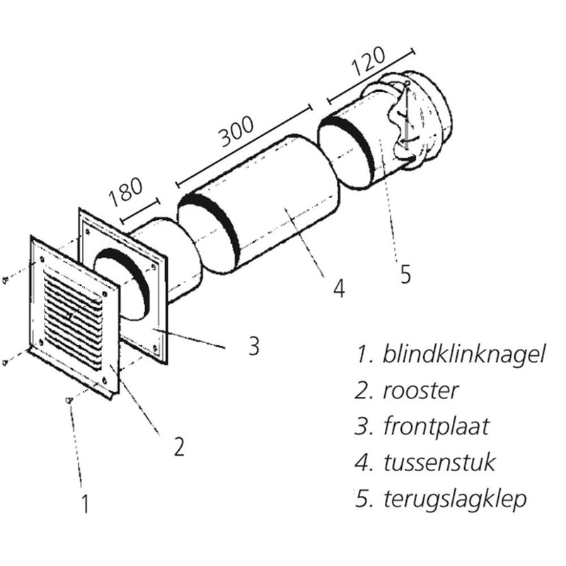 Muurdoorvoerset met 'stille' terugslagklep