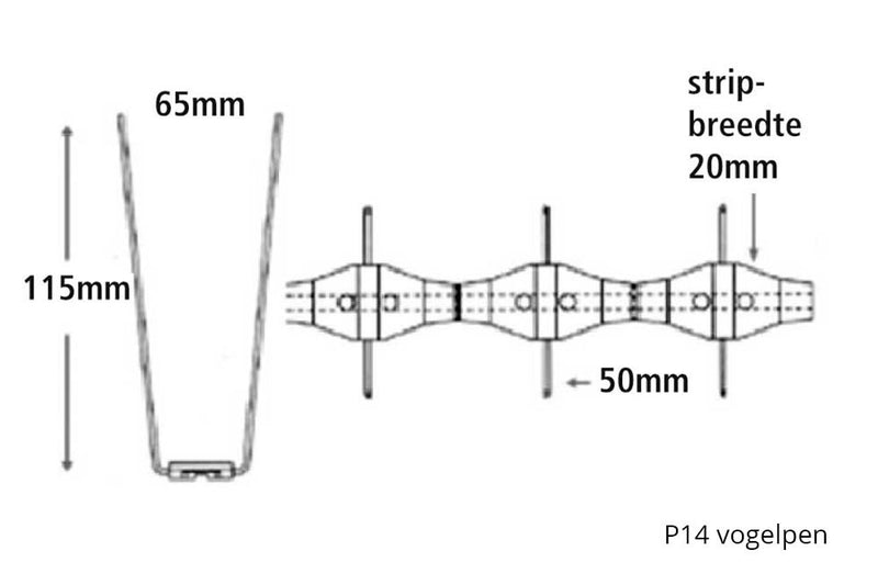 Spikes/ Vogelpen per meter (=3x33cm)